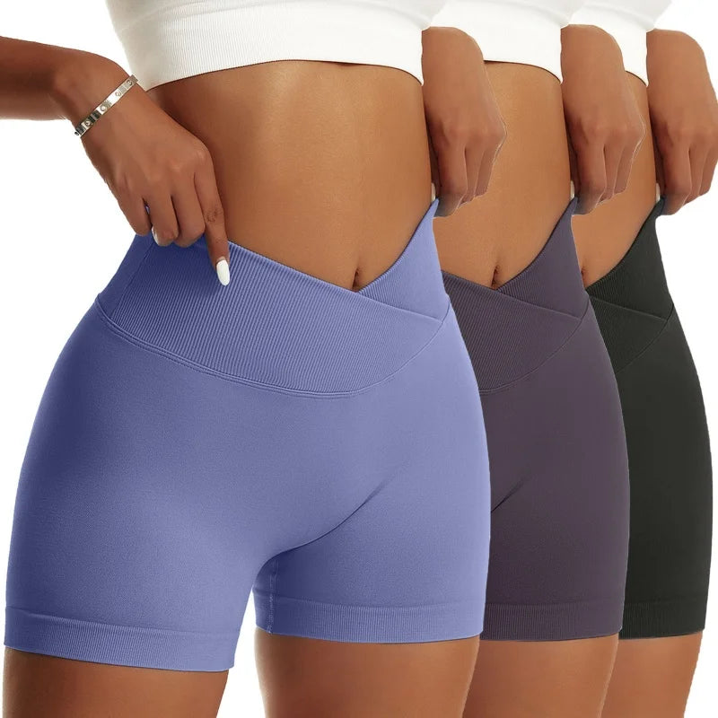 3 Pieces Women Solid Peach Hip Sports Pants High Waist Shorts - The Great Earth Store