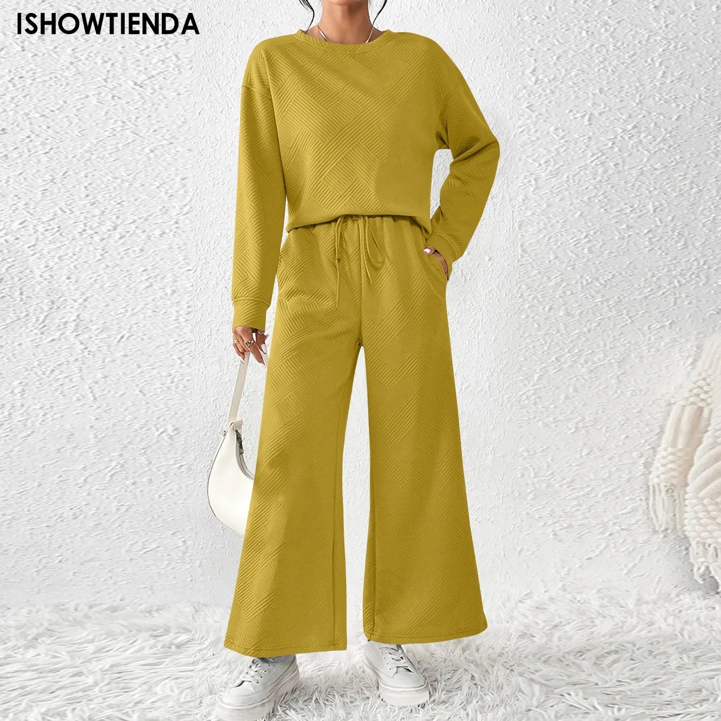 Autumn Winter Suit Solid Color Pants Sets Women Loose Long Sleeve