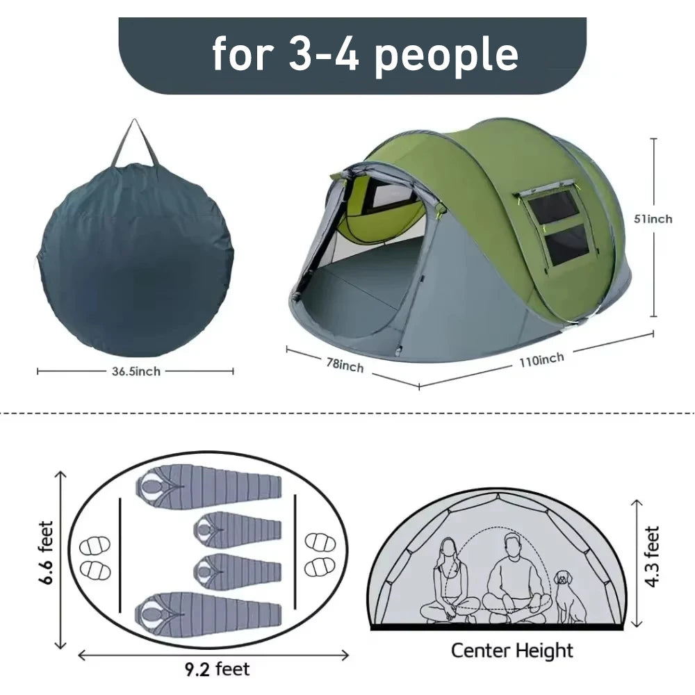 3-4 People Outdoor Throw Open Tent Automatic Pop Up Tents - The Great Earth Store