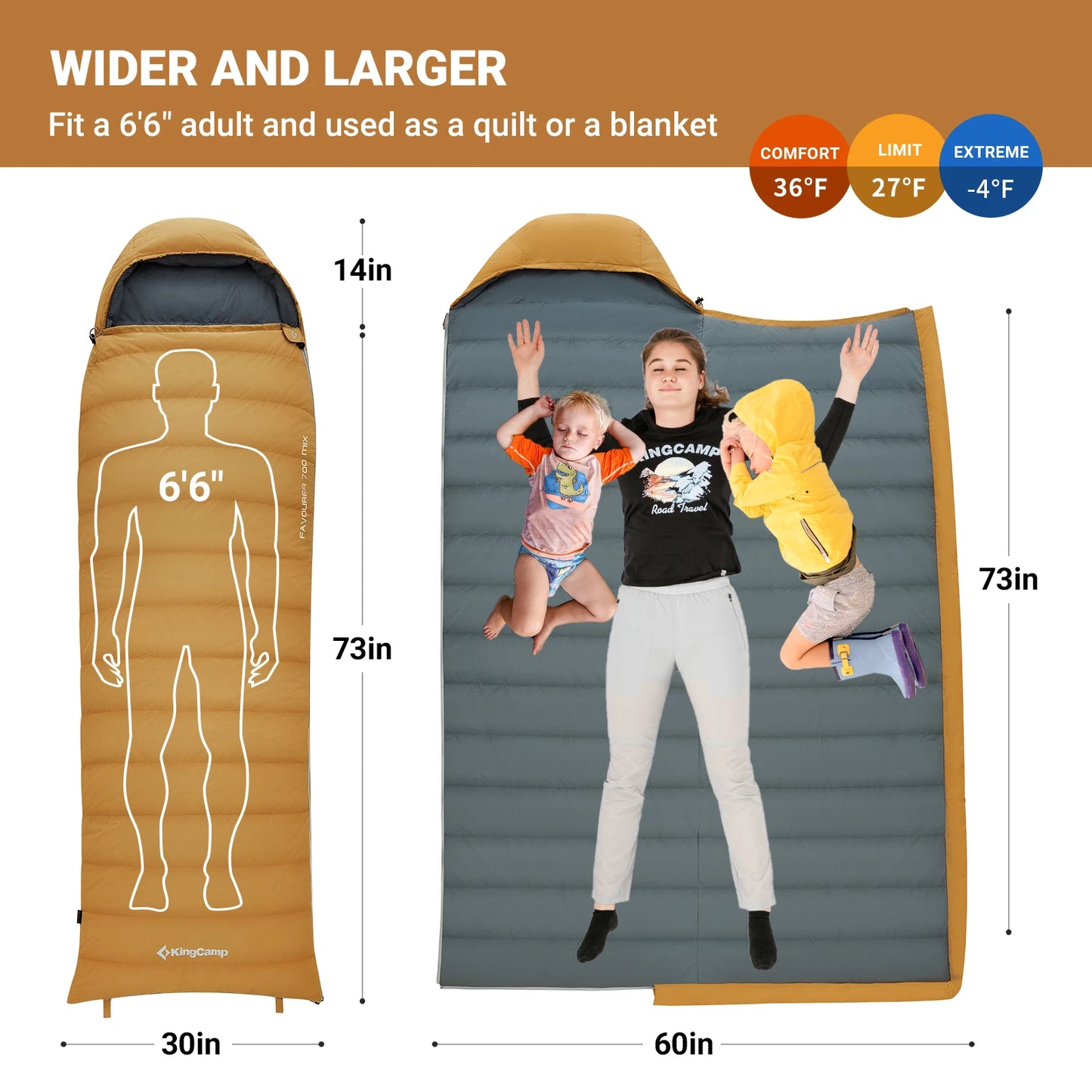 KingCamp Envelope Sleeping Bag Lightweight Camping Essentials - The Great Earth Store