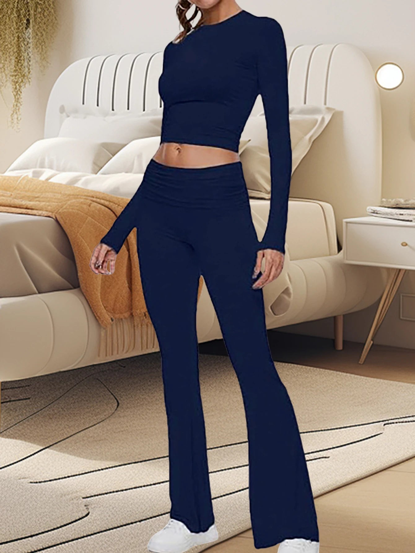 2 Piece Women Long Pajama Set Casual Long Sleeve Top Pants