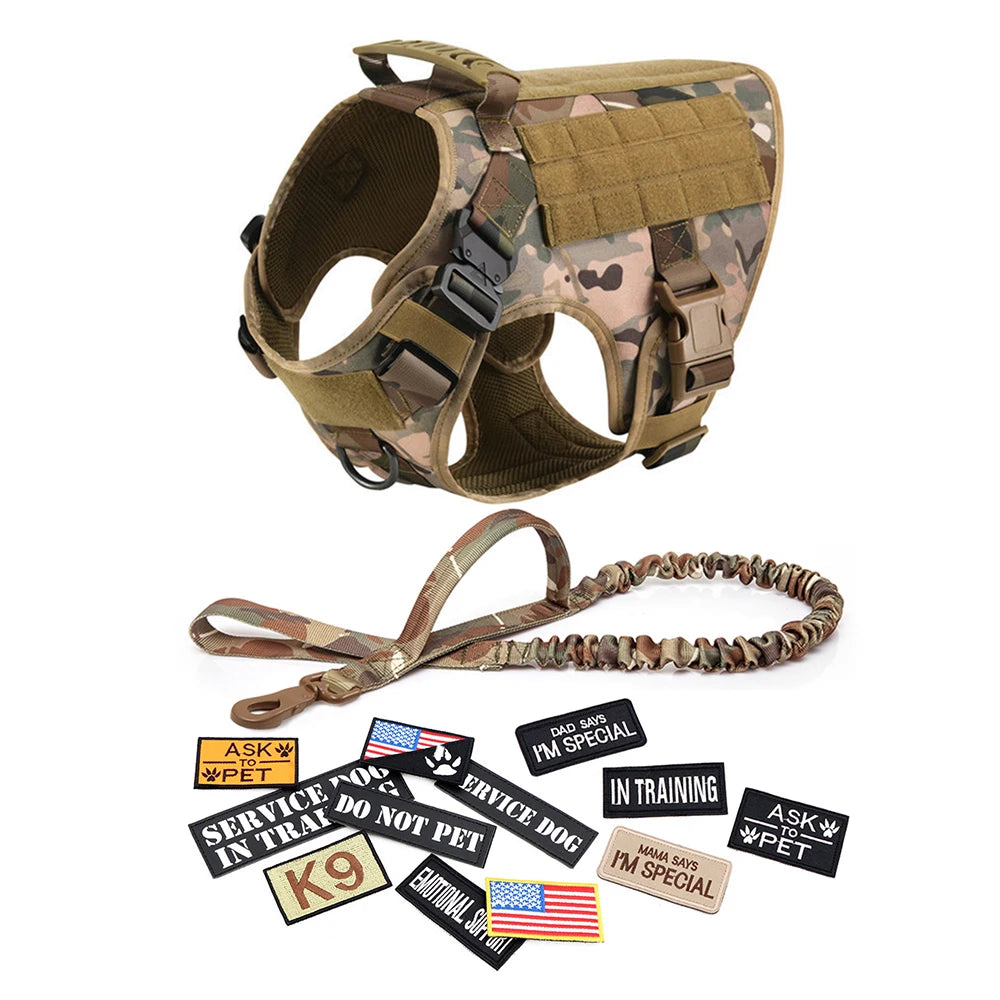 Military Large Dog Harness Collar Leash Bags Patches Set - The Great Earth Store