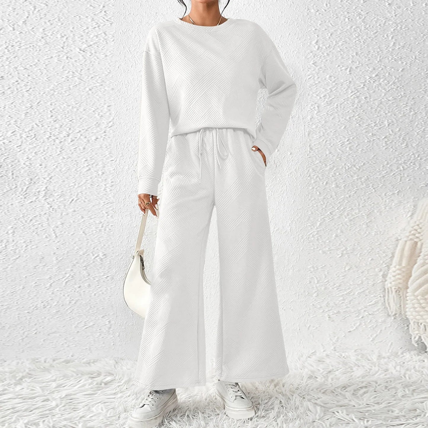 Autumn Winter Suit Solid Color Pants Sets Women Loose Long Sleeve