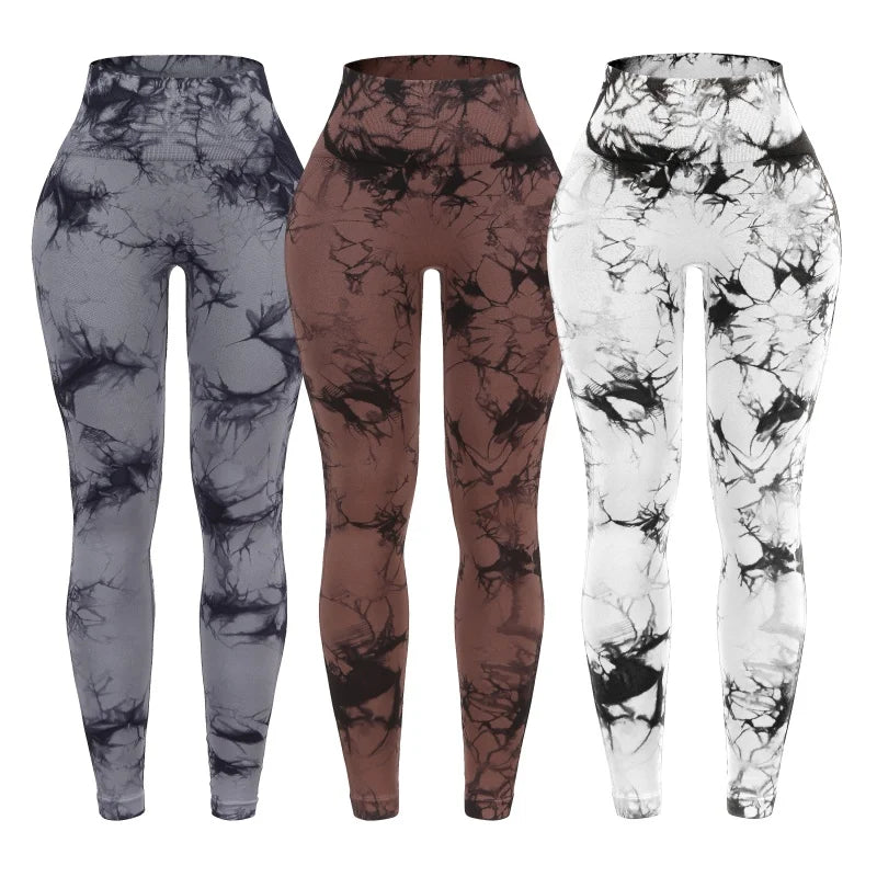 3 Piece Workout Leggings Sets for Women High Waisted Tie Dye