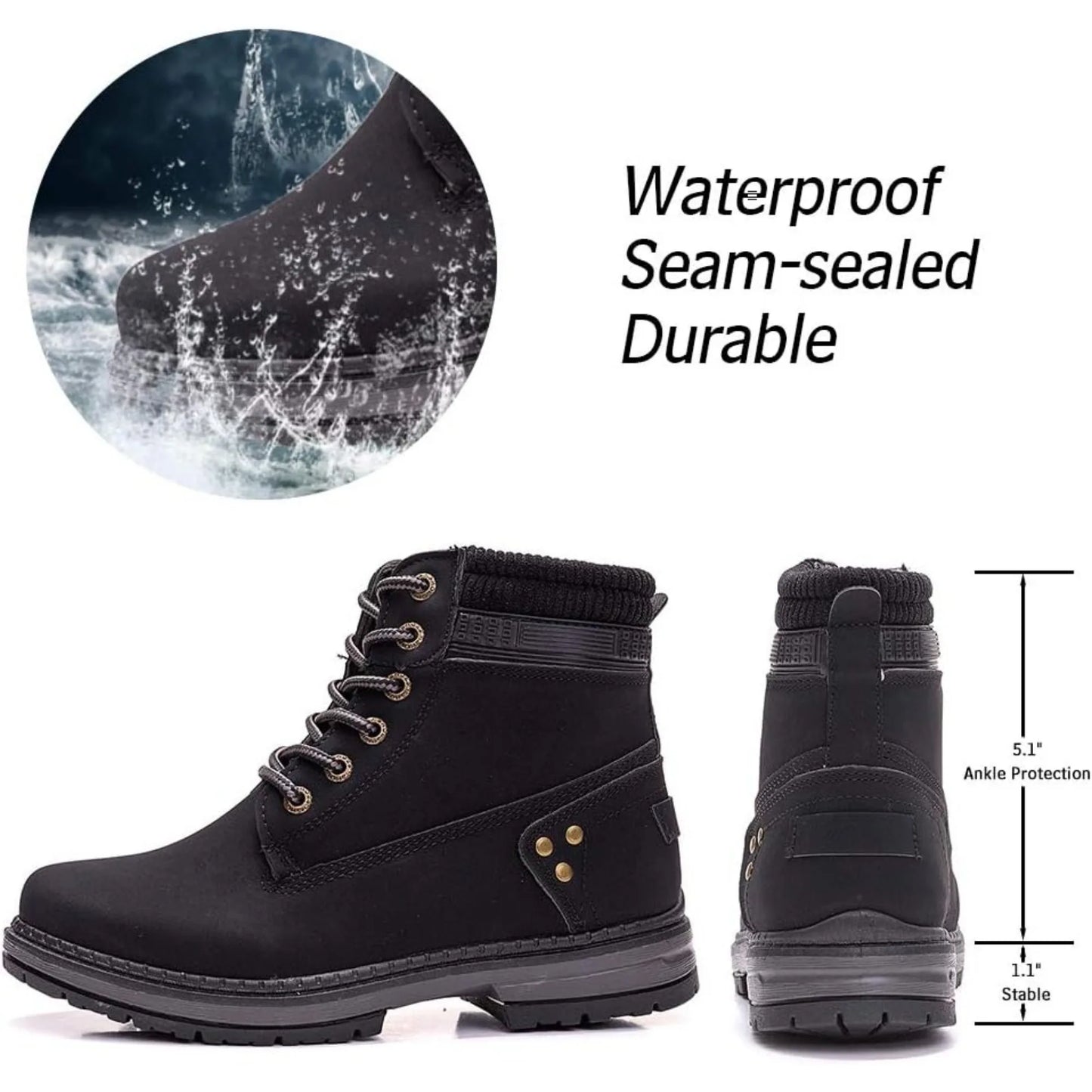 Women's Work Waterproof Hiking Combat Boots Lace Up Low Heel - The Great Earth Store