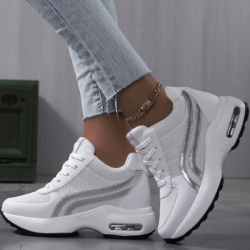 Women Air Cushion Mesh White Running Sport Shoes 8cm - The Great Earth Store