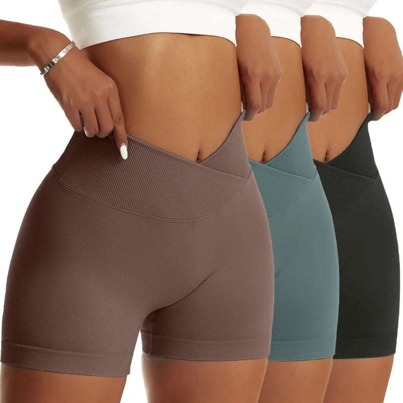 3 Pieces Women Solid Peach Hip Sports Pants High Waist Shorts - The Great Earth Store