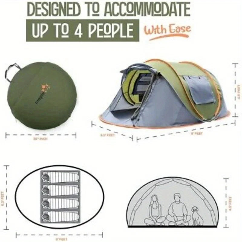 Camping Tent - 4-Person Easy Pop Up Tent with 2 Doors - The Great Earth Store