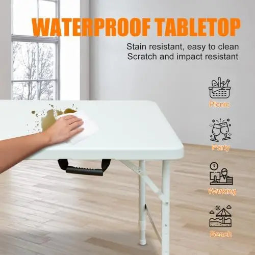 Folding Table 4 Foot Portable Plastic Adjustable Height - The Great Earth Store