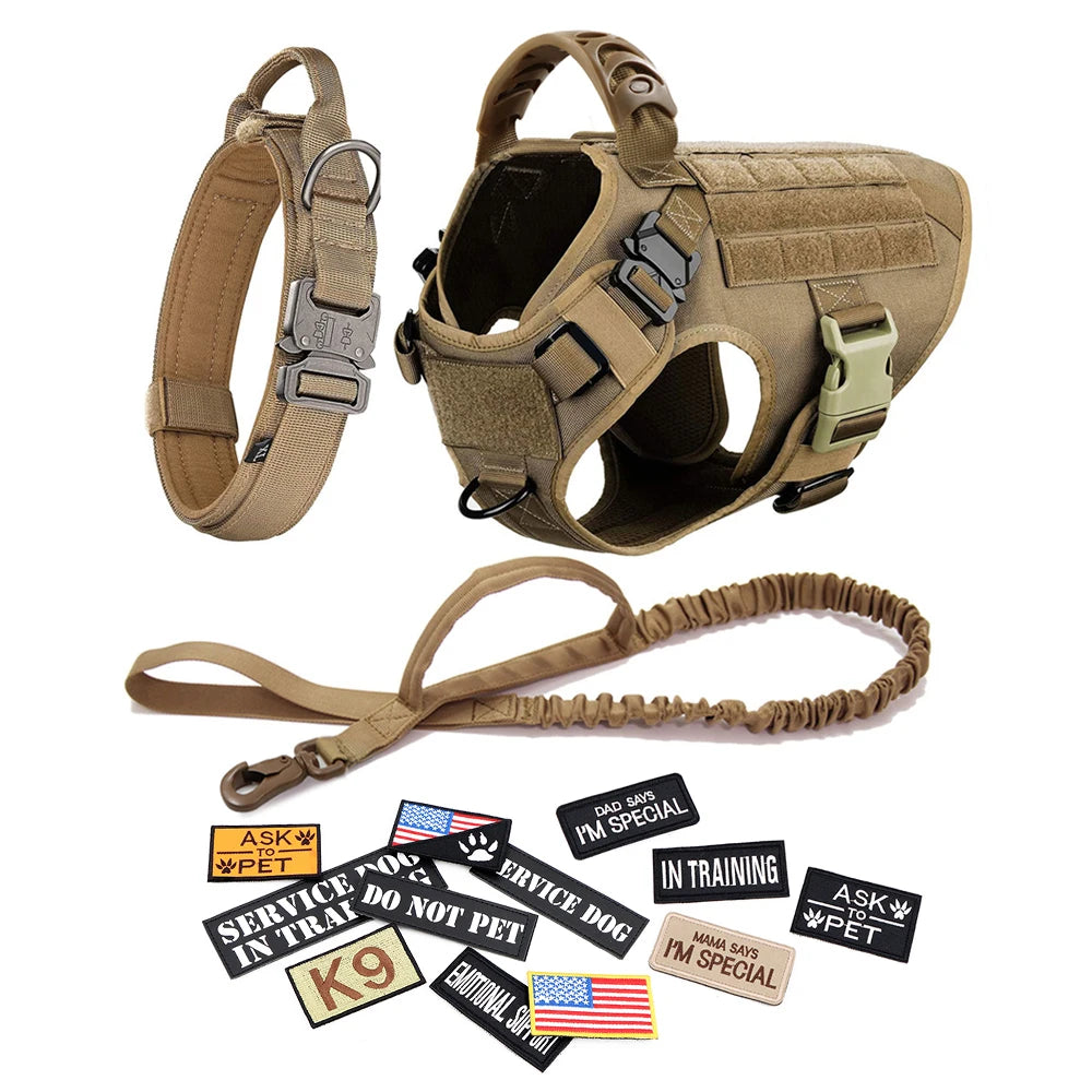 Dog Harness Leash Collar Patches Set for Military Dogs