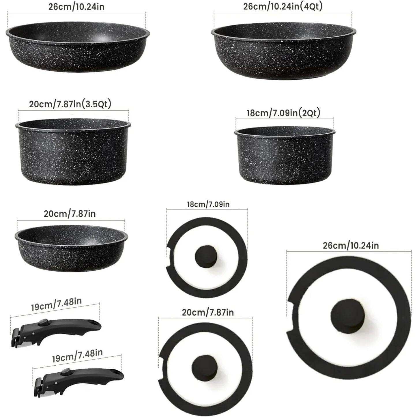 Pots and Pans Set Nonstick Detachable Handle Cookware - The Great Earth Store
