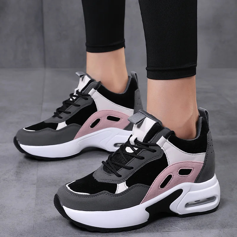 Women Air Cushion Sneakers Mix Color Height Increase Shoes - The Great Earth Store