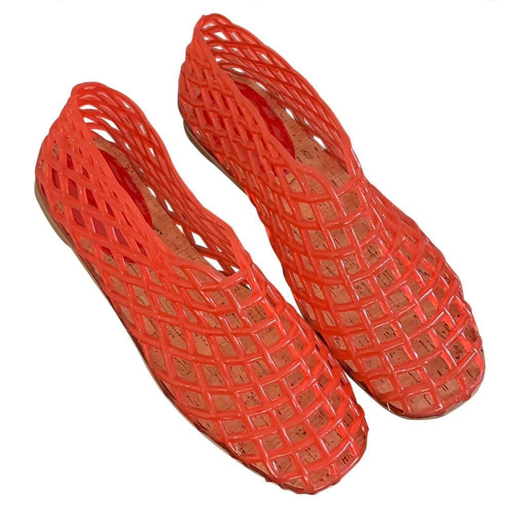 Women Jelly Flats Breathable Lightweight Square Toe Beach Shoes - The Great Earth Store
