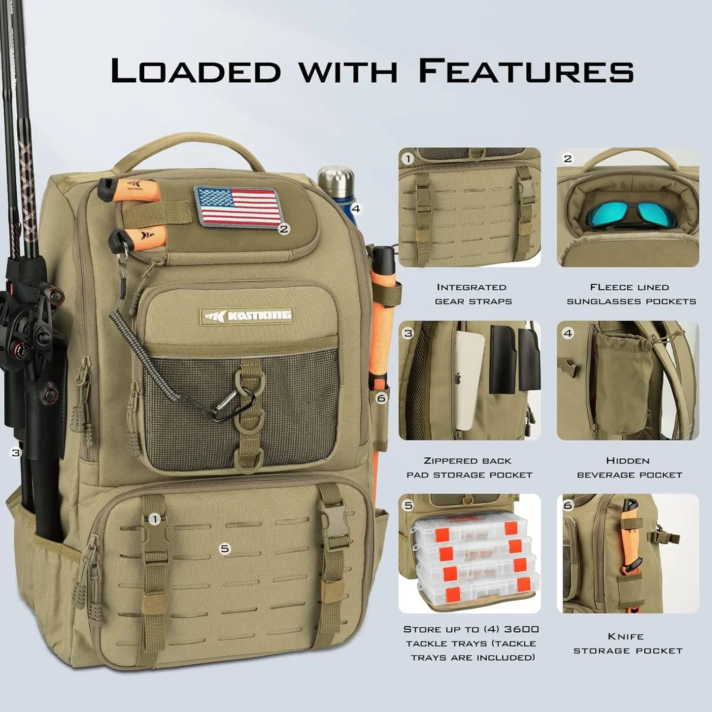 Fishing Tackle Backpack with Rod Holders 40L Storage Bag