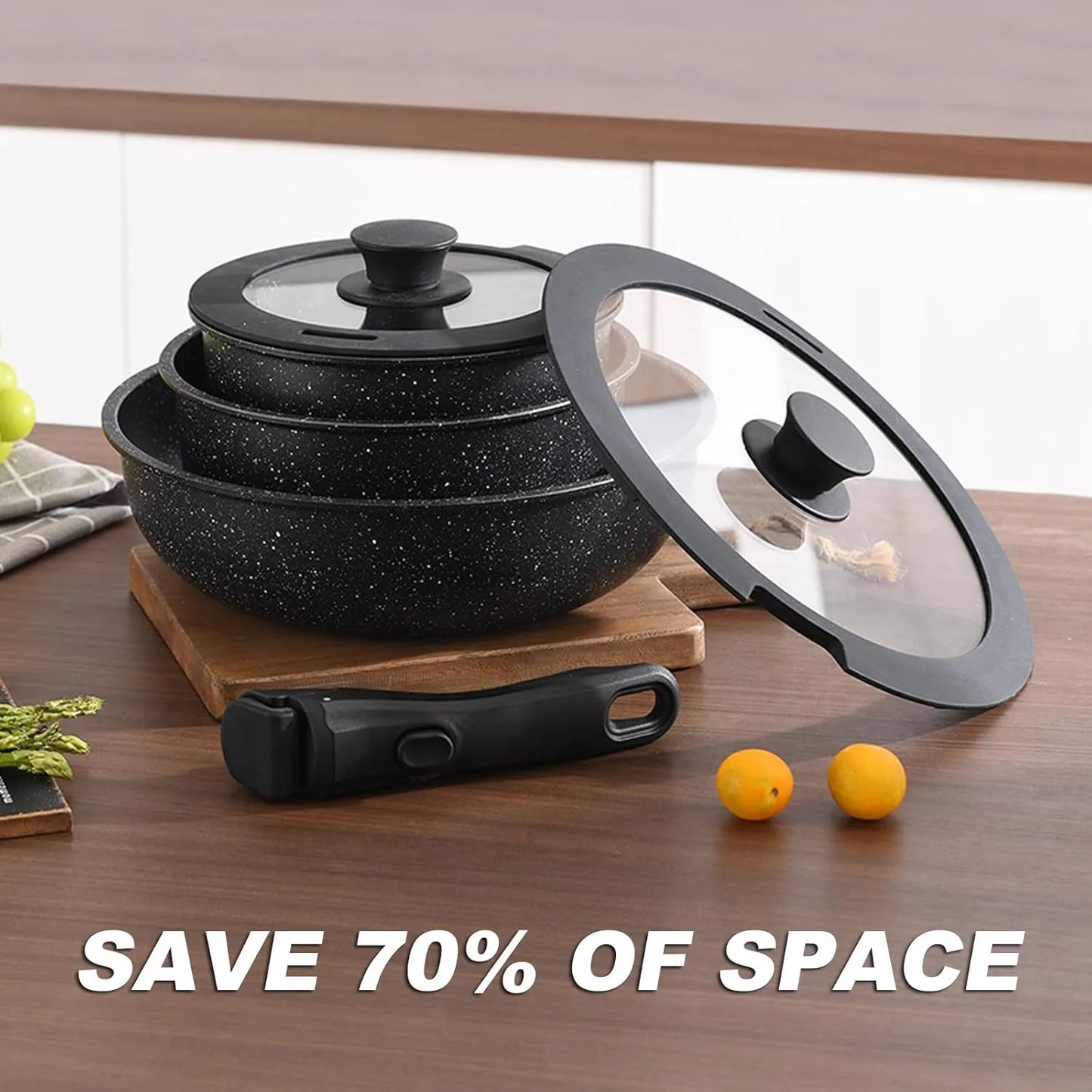 Pots and Pans Set Nonstick Detachable Handle Cookware - The Great Earth Store