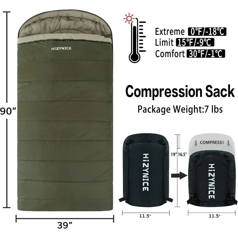 0 Degree Sleeping Bag 100% Cotton Flannel XXL for Adults