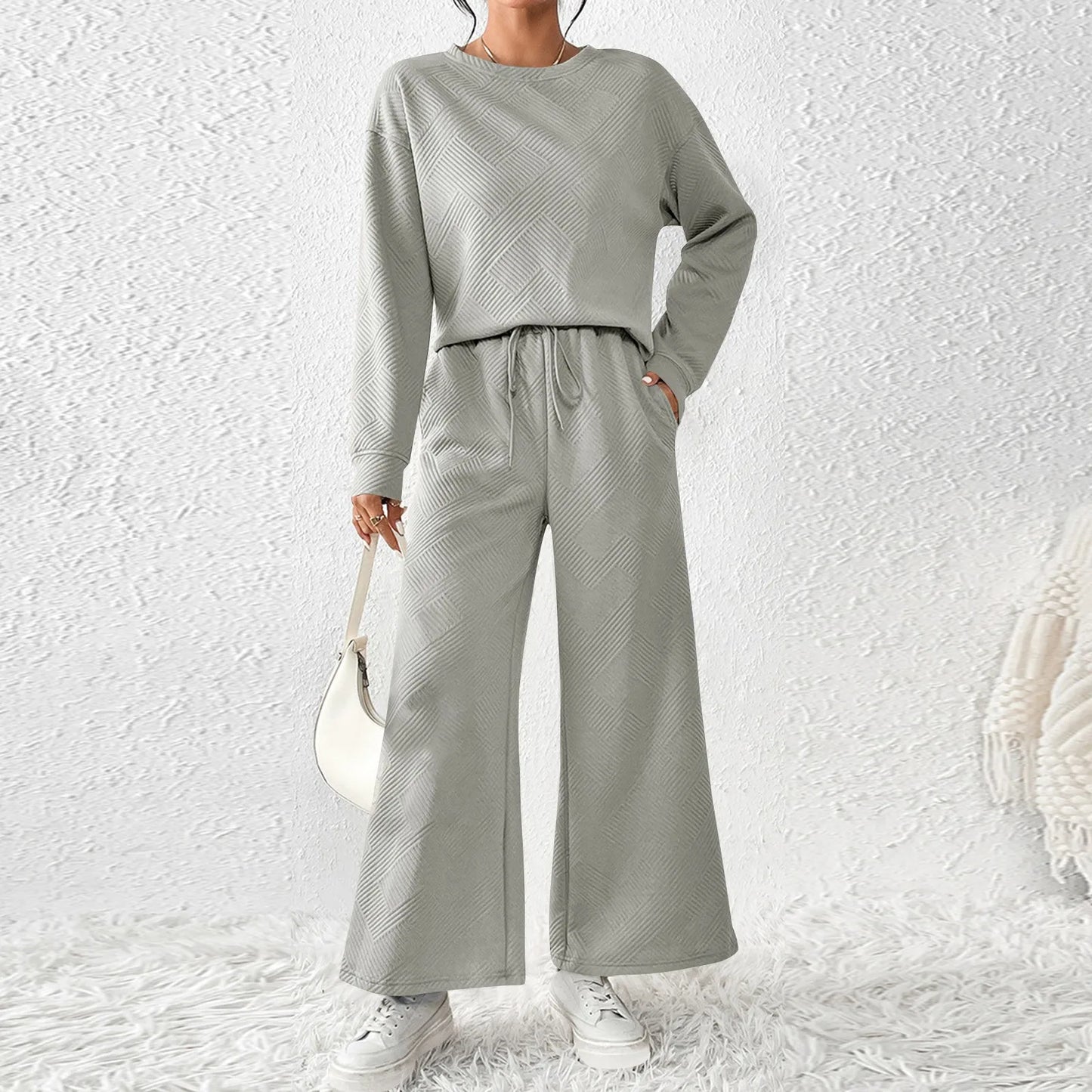 Autumn Winter Suit Solid Color Pants Sets Women Loose Long Sleeve