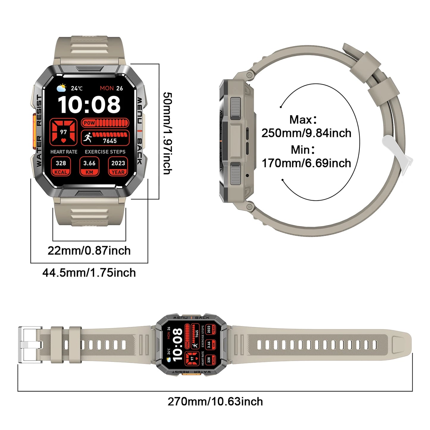 IOWODO Smart Watch for Men Women 2.01 Inch HD Touch Screen - The Great Earth Store