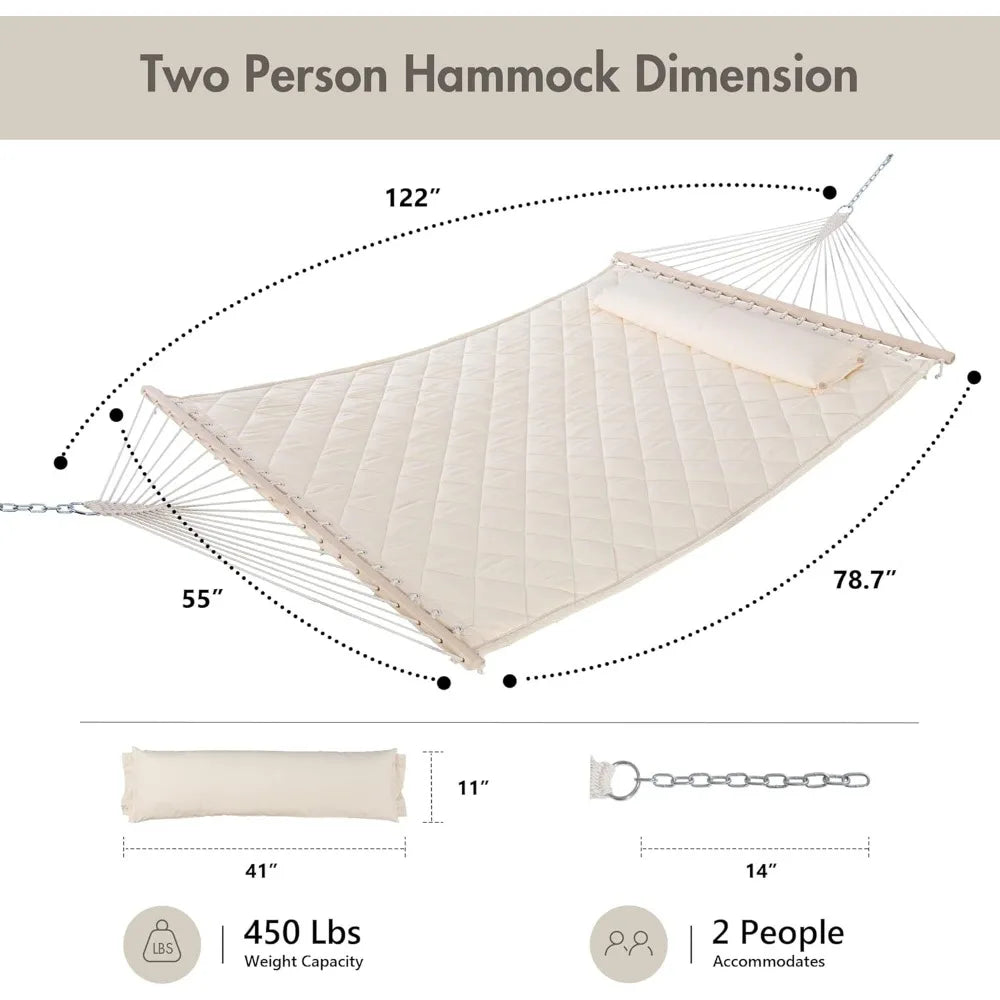 Two Person Hammock with Spreader Bars and Detachable Pillow - The Great Earth Store