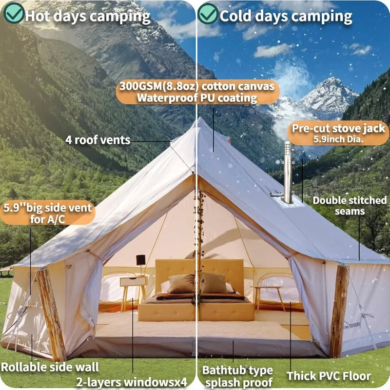 DANCHEL OUTDOOR B5PRO 4 Season Canvas Bell Tent Glamping - The Great Earth Store