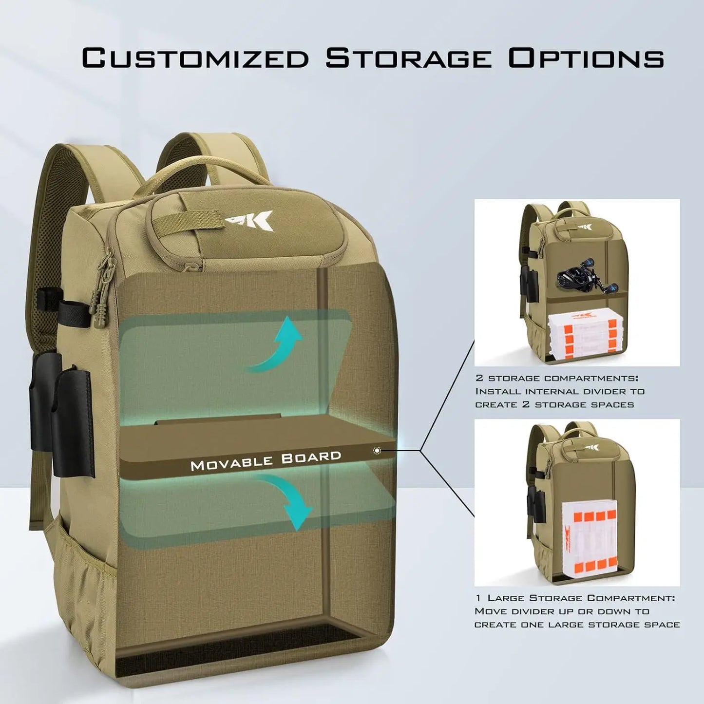 Fishing Tackle Backpack with Rod Holders 40L Storage Bag