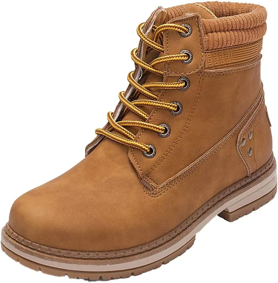 Women's Work Waterproof Hiking Combat Boots Lace Up Low Heel - The Great Earth Store