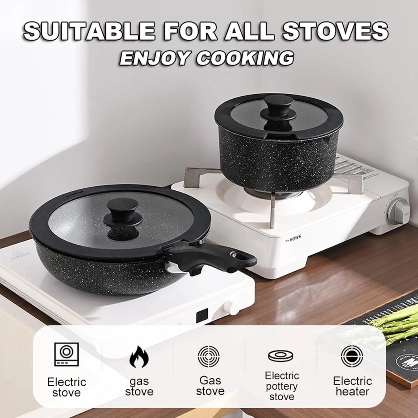 Pots and Pans Set Nonstick Detachable Handle Cookware - The Great Earth Store