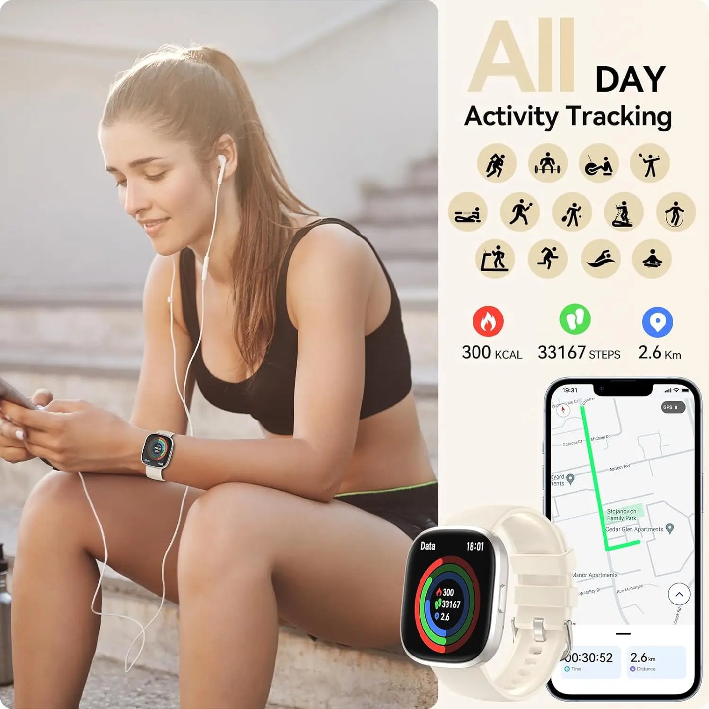 Smart Watches for Men Women Sleep Tracking 46mm Fitness Watch - The Great Earth Store