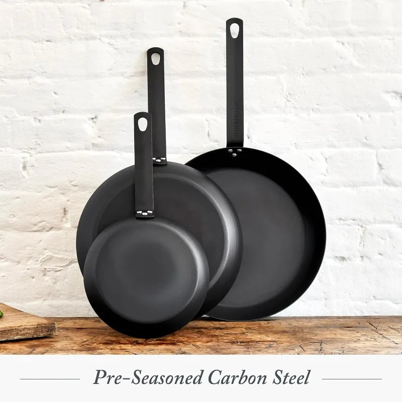 Pre-Seasoned Carbon Steel 12" Frying Pan Skillet Fast Heating Nonstick Induction Oven Safe - The Great Earth Store
