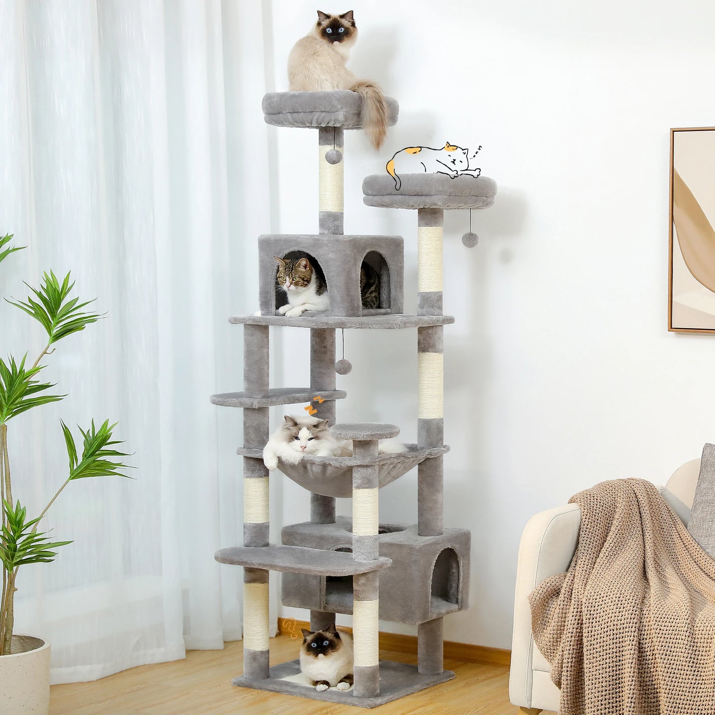 184cm Large Cat Tree and Tower for Indoor Cats with Hammock - The Great Earth Store