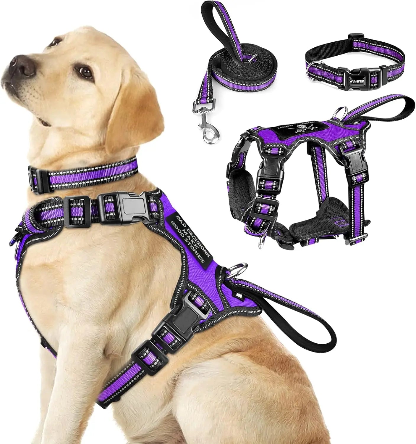 Pet Harness Collar and Leash Set All-in-one Reflective Dog Harness No Pull for Small Medium Puppies