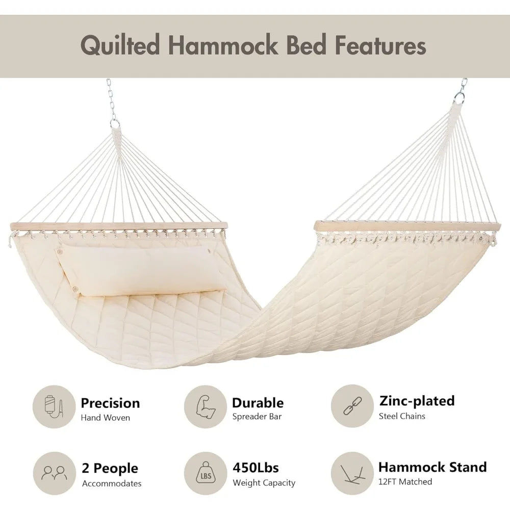 Two Person Hammock with Spreader Bars and Detachable Pillow - The Great Earth Store