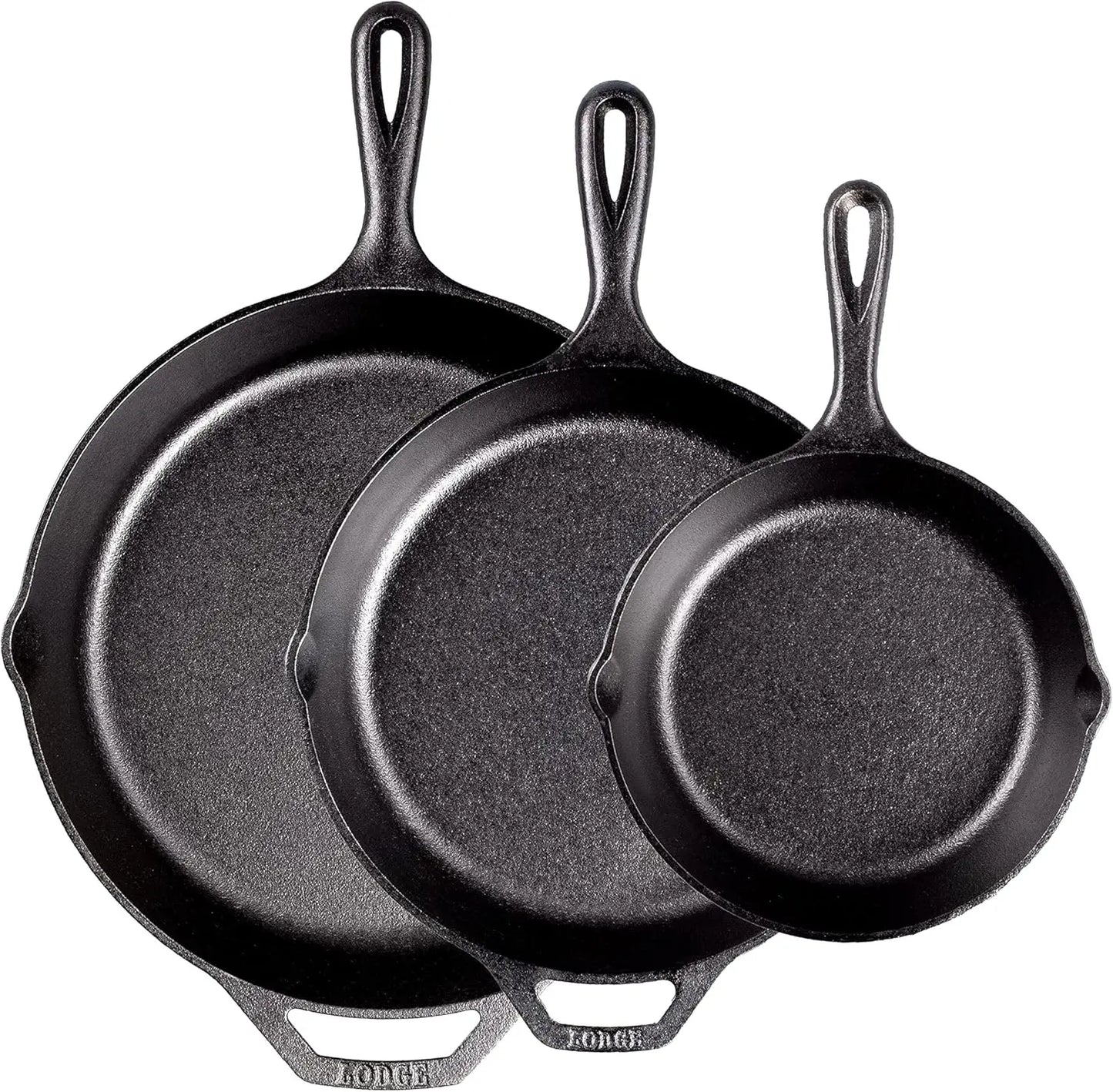 Lodge Pre-Seasoned Cast Iron Skillet Set - 8, 10.25, 12 Inch - The Great Earth Store