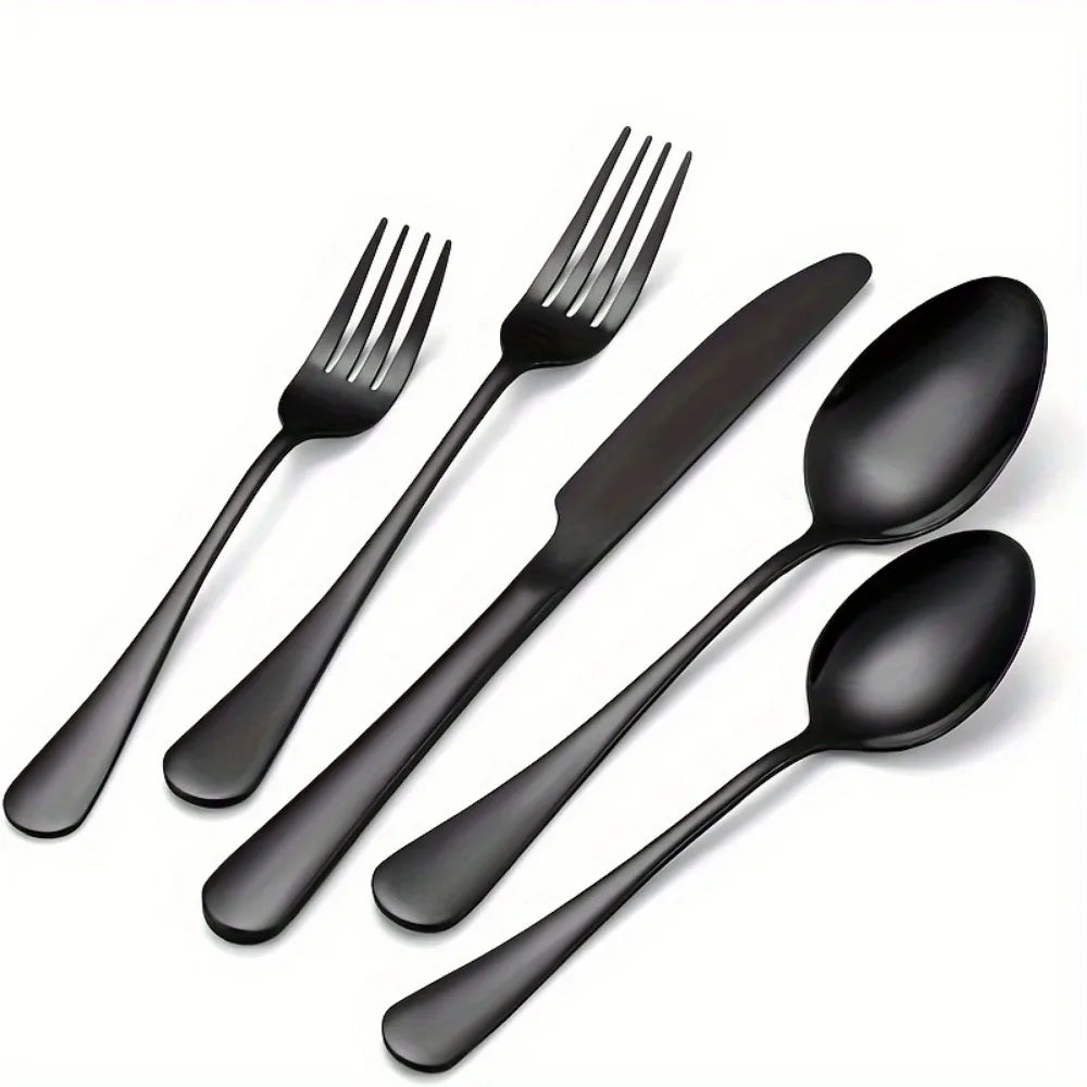 60pcs Black Silverware Set For 12 Stainless Steel Cutlery