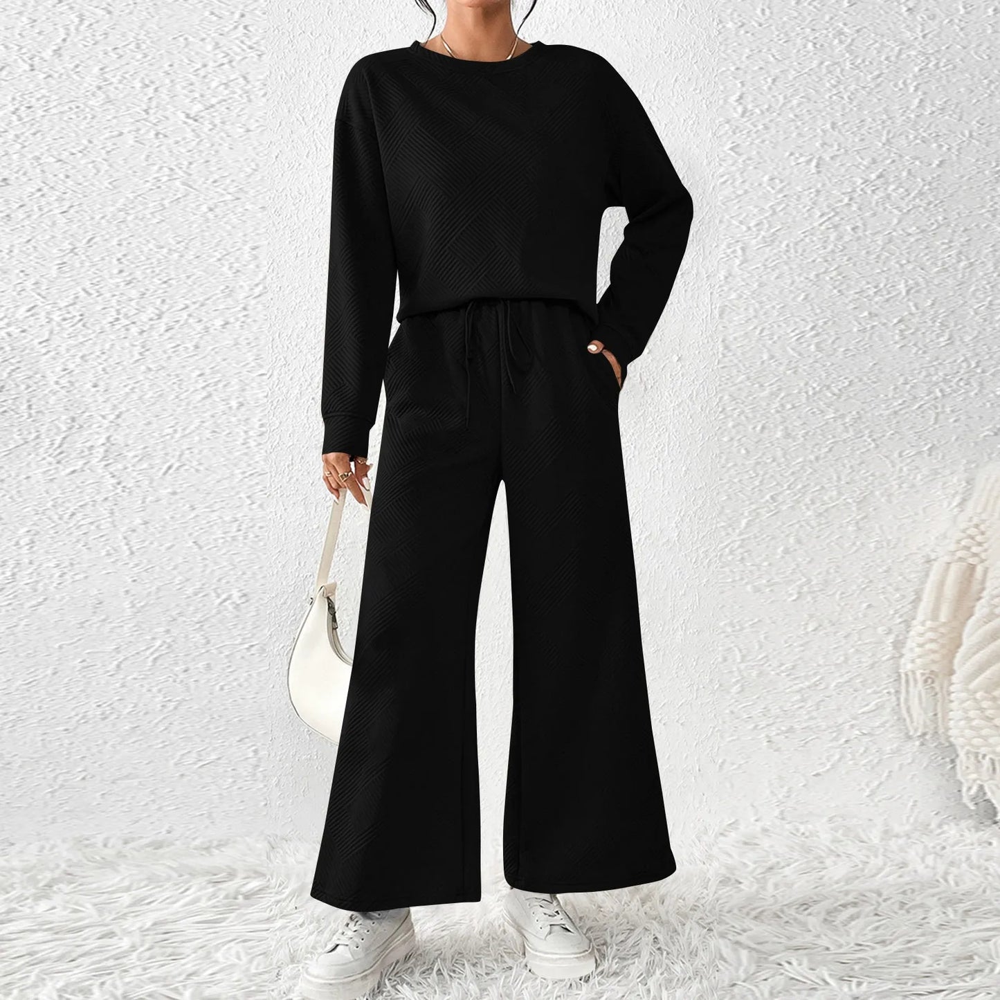 Autumn Winter Suit Solid Color Pants Sets Women Loose Long Sleeve