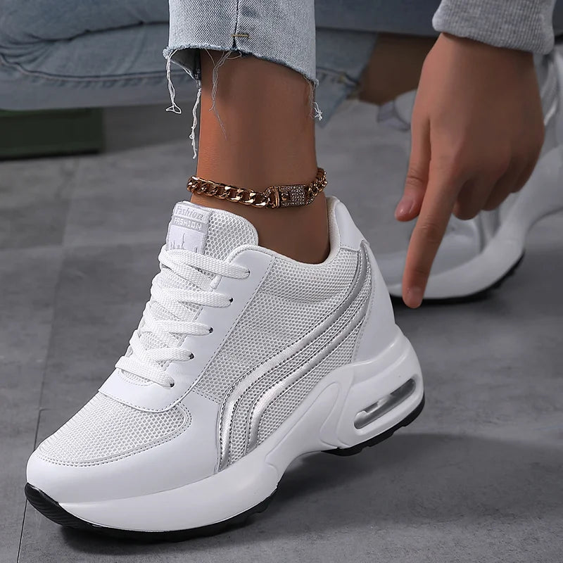 Women Air Cushion Mesh White Running Sport Shoes 8cm - The Great Earth Store