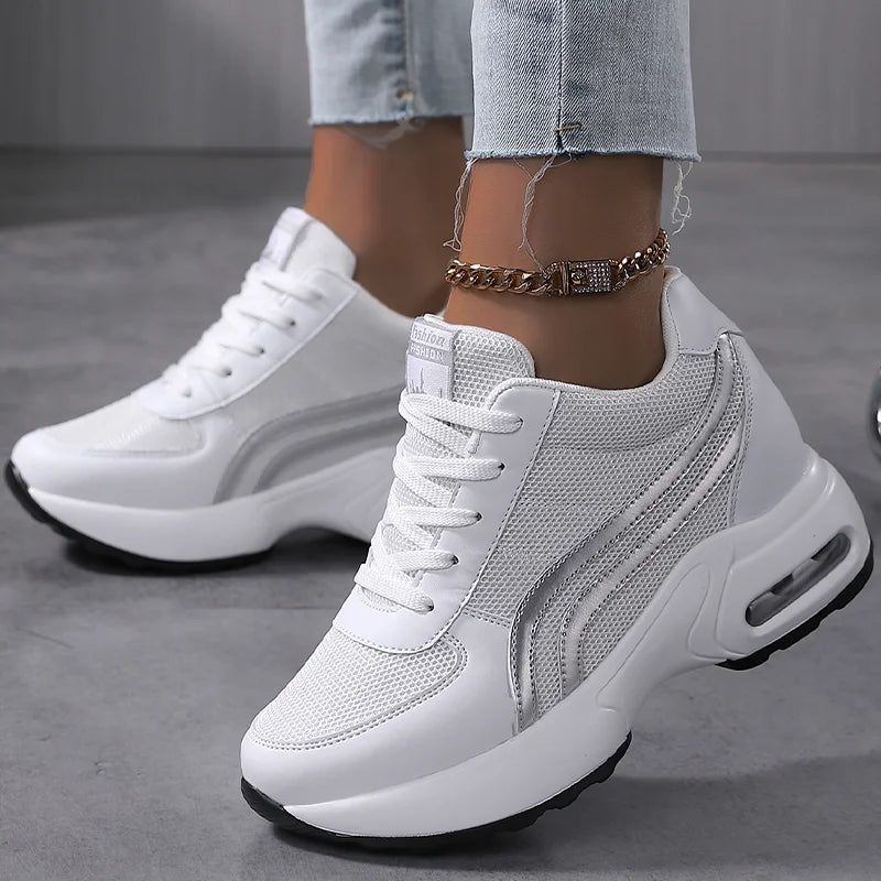 Women Air Cushion Mesh White Running Sport Shoes 8cm - The Great Earth Store