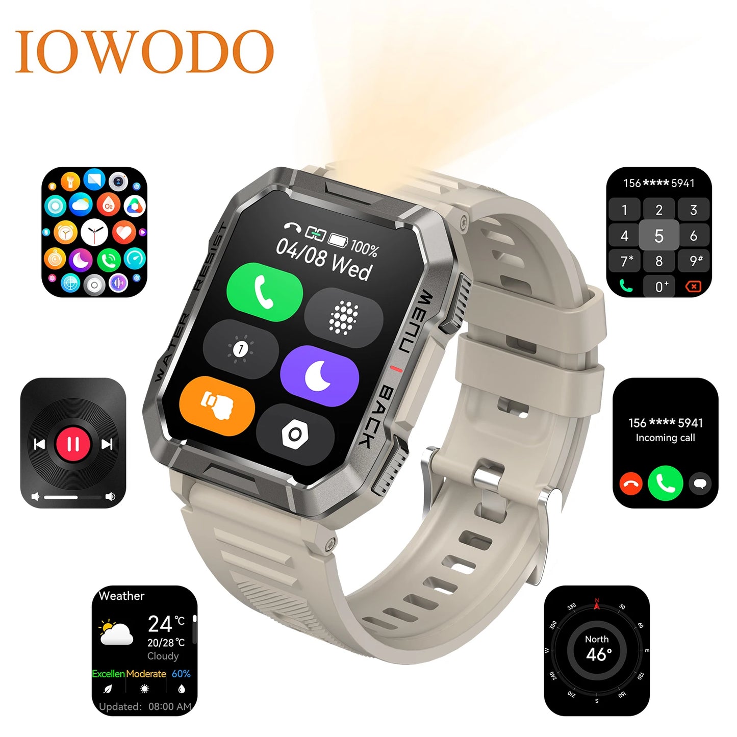 IOWODO Smart Watch for Men Women 2.01 Inch HD Touch Screen - The Great Earth Store