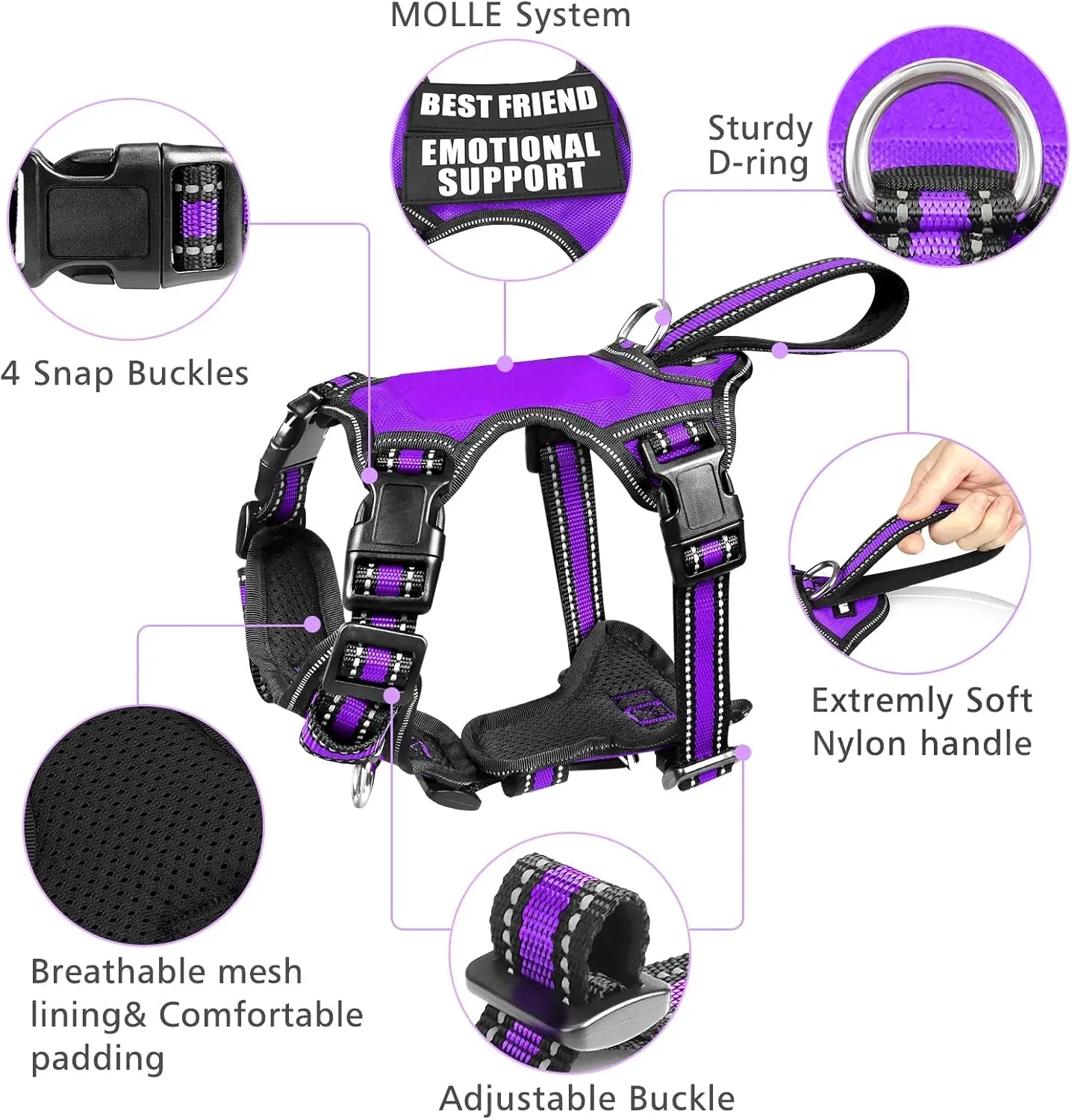 Pet Harness Collar and Leash Set All-in-one Reflective Dog Harness No Pull for Small Medium Puppies
