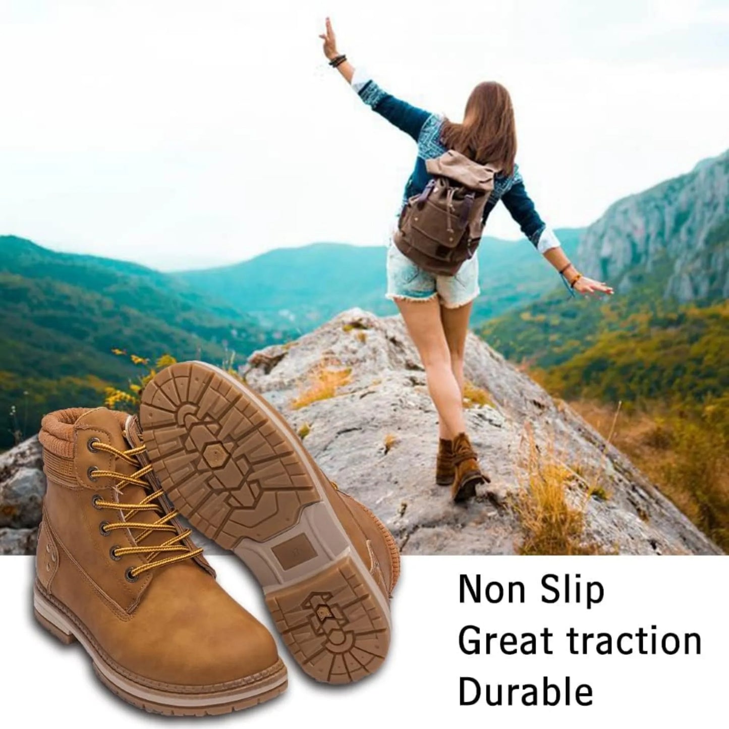 Women's Work Waterproof Hiking Combat Boots Lace Up Low Heel - The Great Earth Store