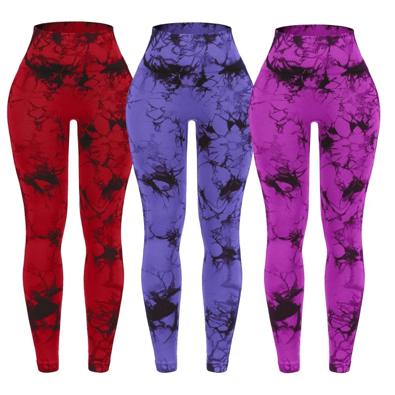 3 Piece Workout Leggings Sets for Women High Waisted Tie Dye