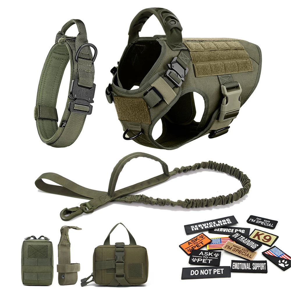 Military Large Dog Harness Collar Leash Bags Patches Set - The Great Earth Store