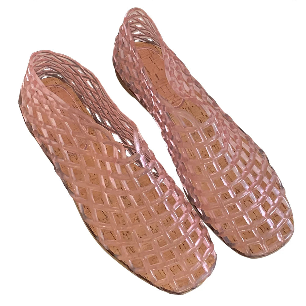 Women Jelly Flats Breathable Lightweight Square Toe Beach Shoes - The Great Earth Store