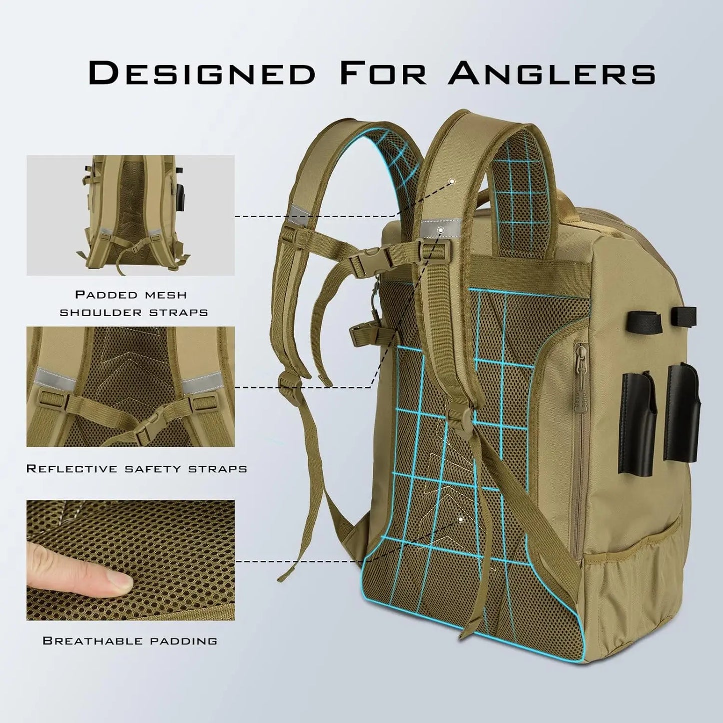 Fishing Tackle Backpack with Rod Holders 40L Storage Bag