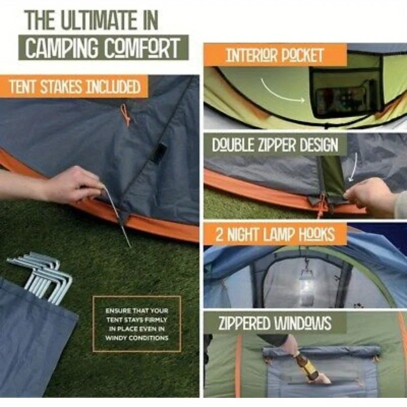 Camping Tent - 4-Person Easy Pop Up Tent with 2 Doors - The Great Earth Store