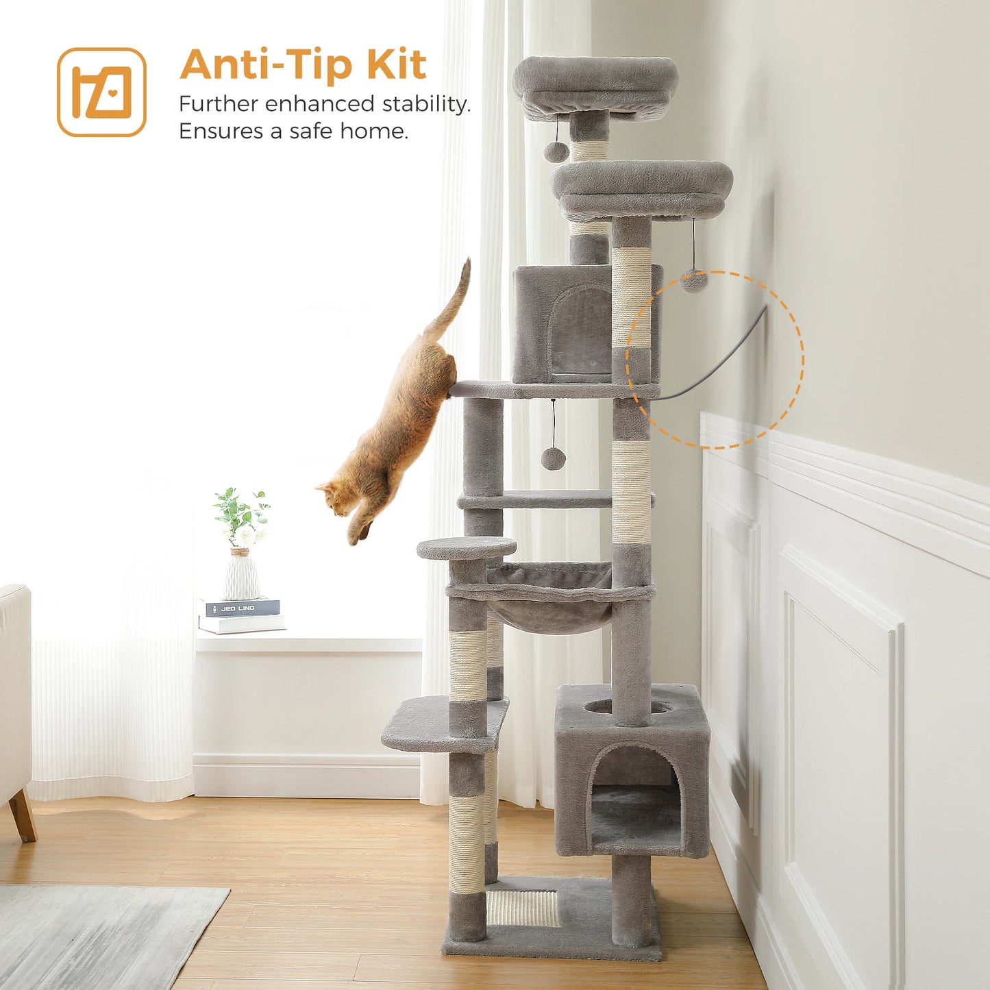 184cm Large Cat Tree and Tower for Indoor Cats with Hammock - The Great Earth Store