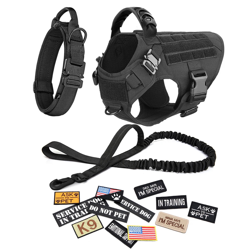 Dog Harness Leash Collar Patches Set for Military Dogs