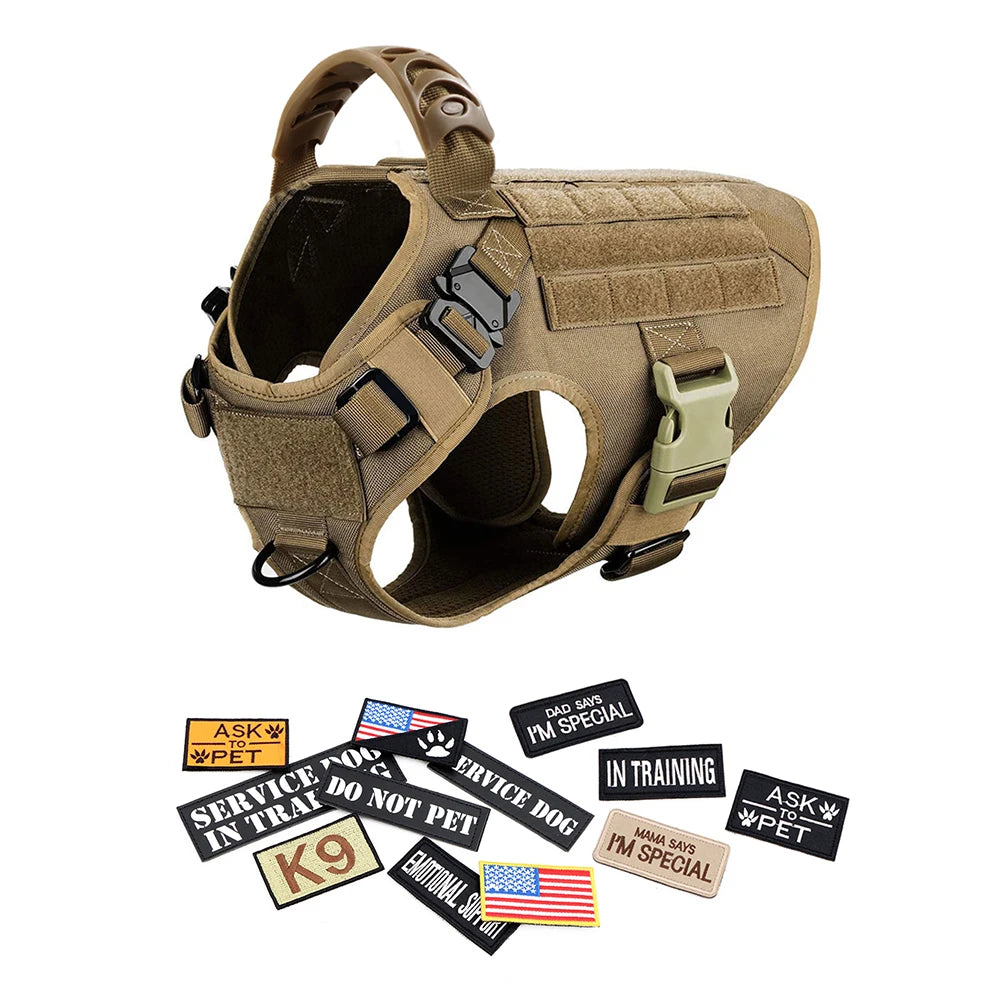 Military Large Dog Harness Collar Leash Bags Patches Set - The Great Earth Store