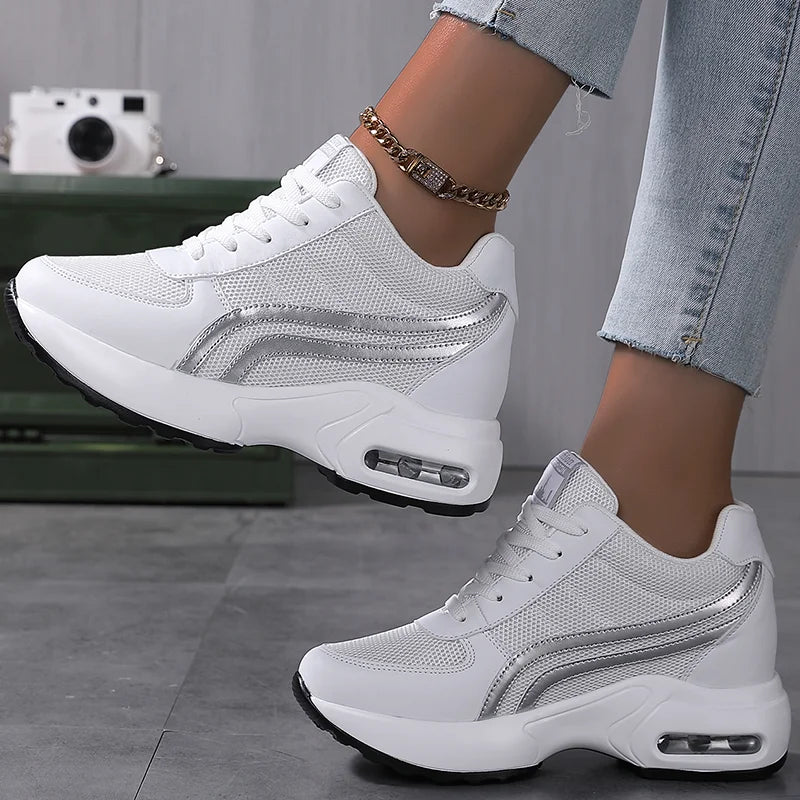 Women Air Cushion Mesh White Running Sport Shoes 8cm - The Great Earth Store