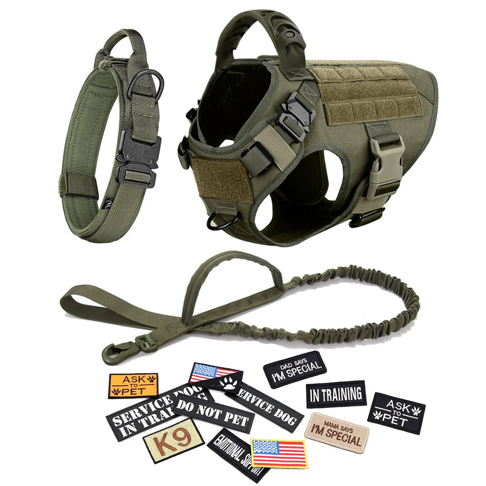 Dog Harness Leash Collar Patches Set for Military Dogs